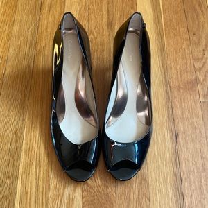 Calvin Klein Black Leather Open Toe Heels